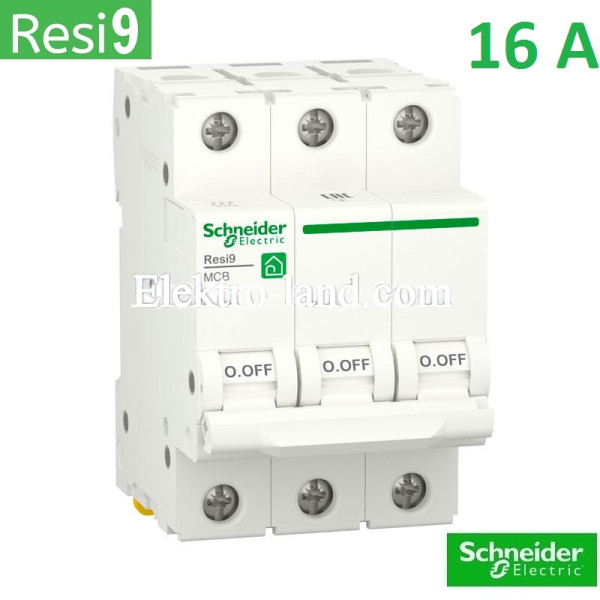 Автоматический выключатель 3Р 16А, C, 6кА, Schneider Electric RESI9 (R9F12316)